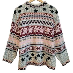 VTG Middlebrook Park Knitted Sweater Sz S Mock Neck All Over Pattern Cabincore